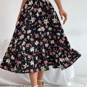 Allover Floral Print Ruffle Hem Skirt